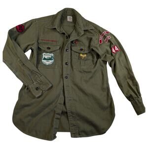 Boy Scout Shirt Army Green Vtg 50s 60s Patched BSA Tennessee Small (No Label)